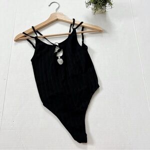 Urban Outfitters Out From Under Ribbed Cross Back Bodysuit in Black